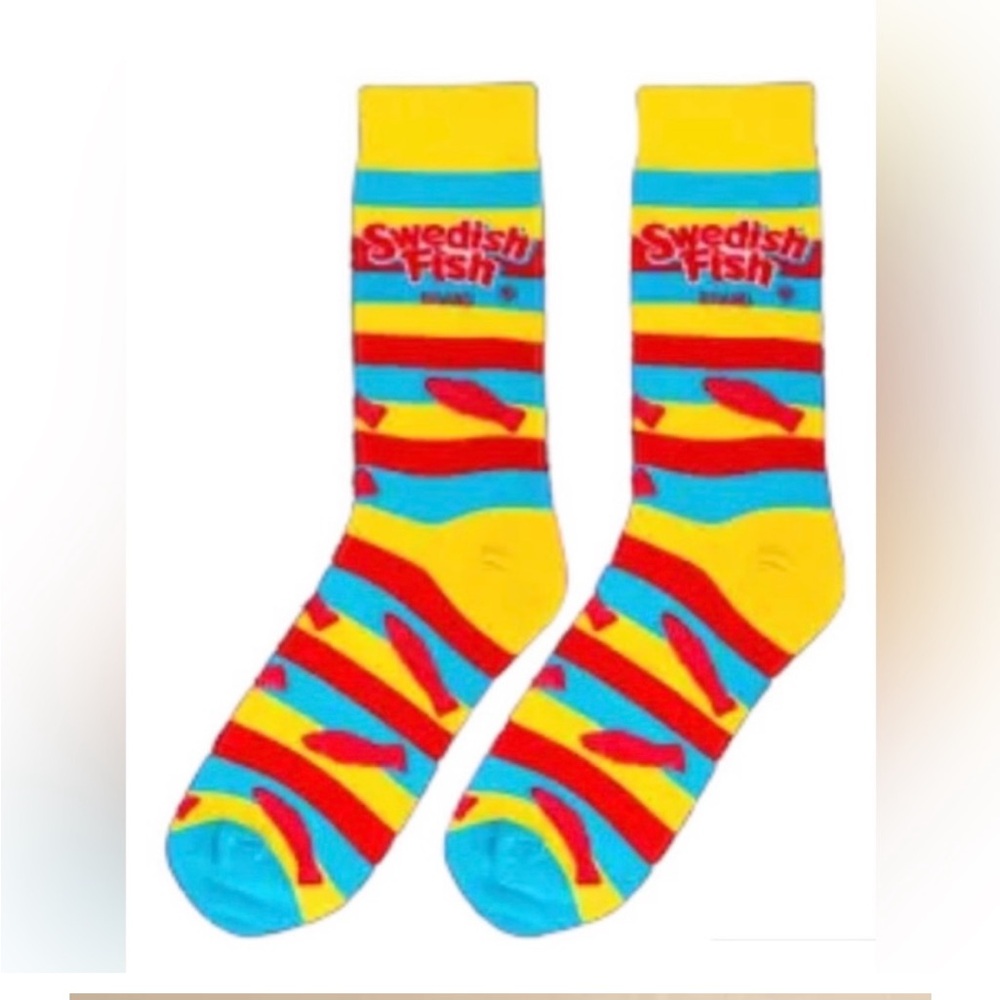 Swedish Fish NWT Crazy Socks Colorful Red Blue Yellow Stretchy Logo OS